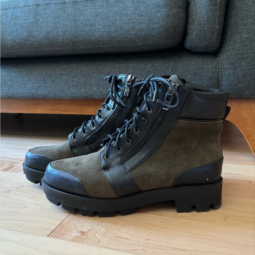 H by Halston Olive Green and Black Lace-Up Combat Boots